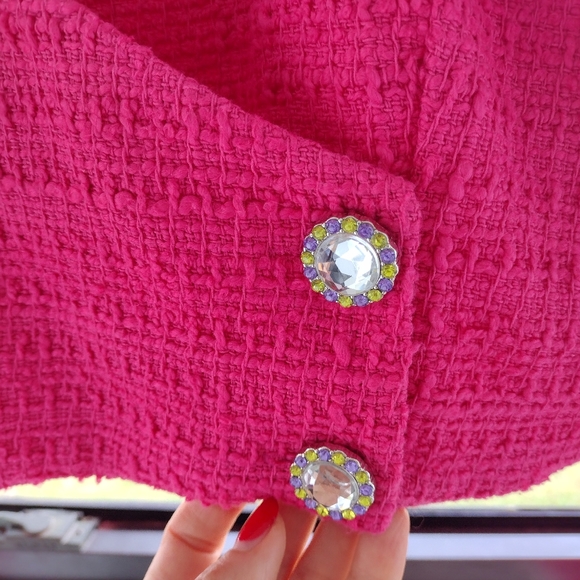 NWT Zara Pink Cropped Tweed Blazer Jacket XL - Picture 9 of 12
